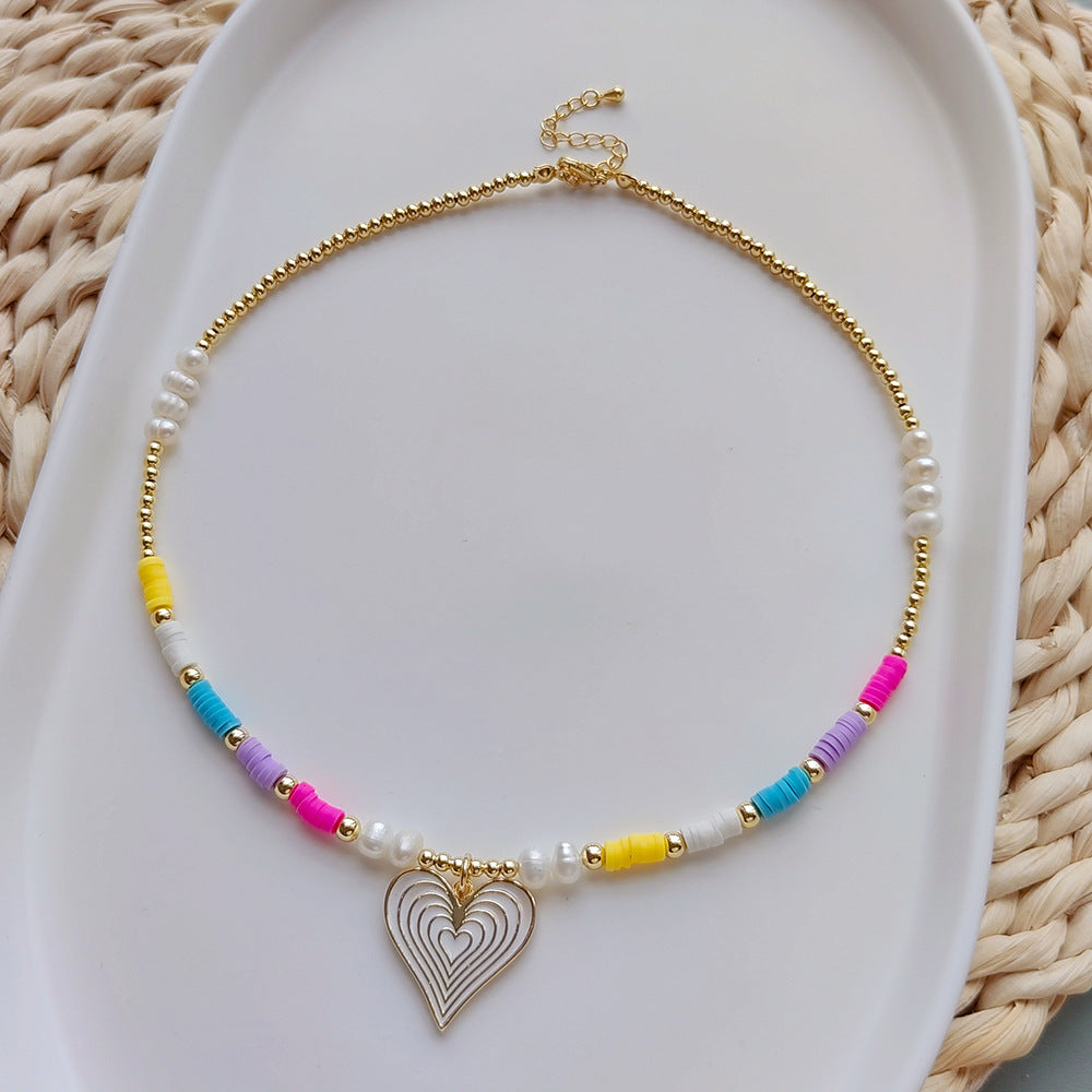 Wholesale Bohemian Rainbow Polymer Clay Love Creative Necklace Set